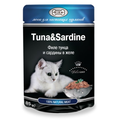 Gina консервы для кошек филе тунца и сардины в желе пауч 85 гр.